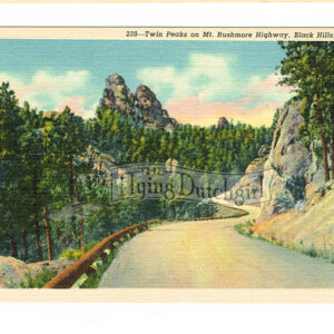 Vintage 1940’s “Twin Peaks” Black Hills, S.D. Linen Postcard