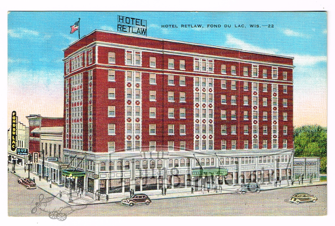 intage 1940's "Hotel Retlaw" Fond Du Lac, Wis. Linen Postcard