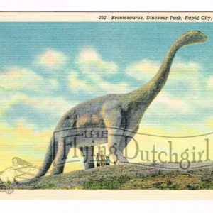 Vintage 1940’s “Brontosauras” Rapid City, S.D.  Linen Postcard