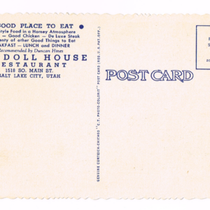 Vintage 1940’s “The Doll House” Salt Lake City, Utah. Linen Postcard