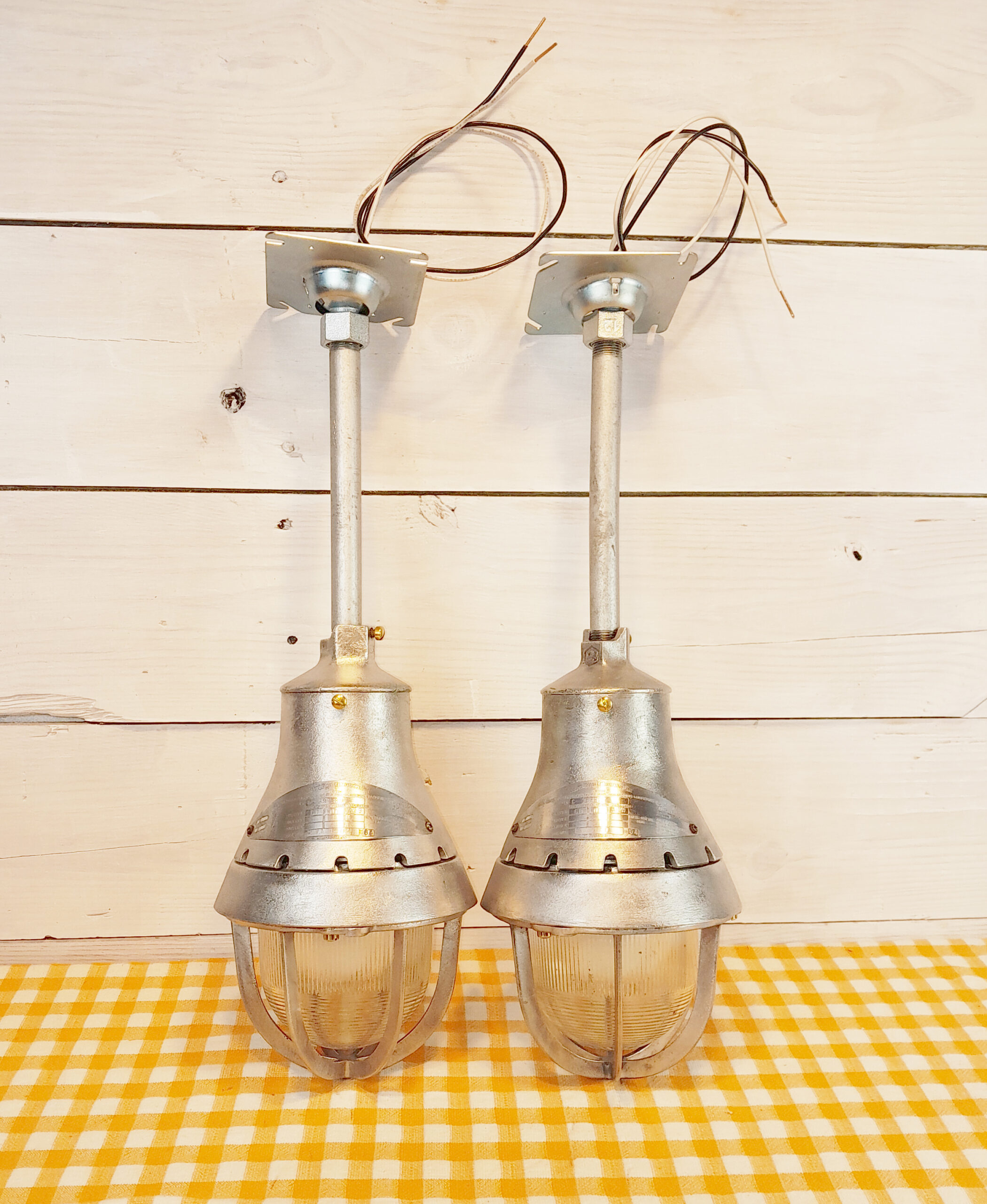 (2) Late 1950s Vintage Crouse-Hinds Explosion-Proof Pendant Lights EVA-140