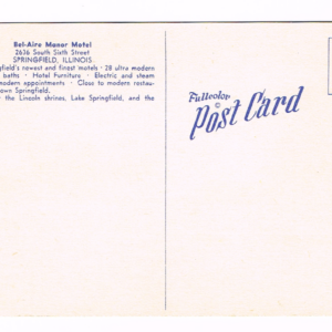 1940’s Vintage “Bel-Aire Motel” Springfield, Ill. Linen Postcard