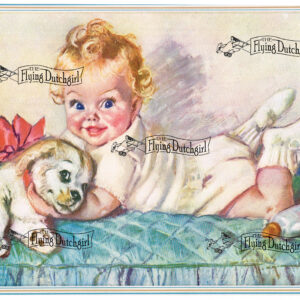1940s Vintage Salesman Sampler Lithographic Calendar Print “Baby and Puppy”