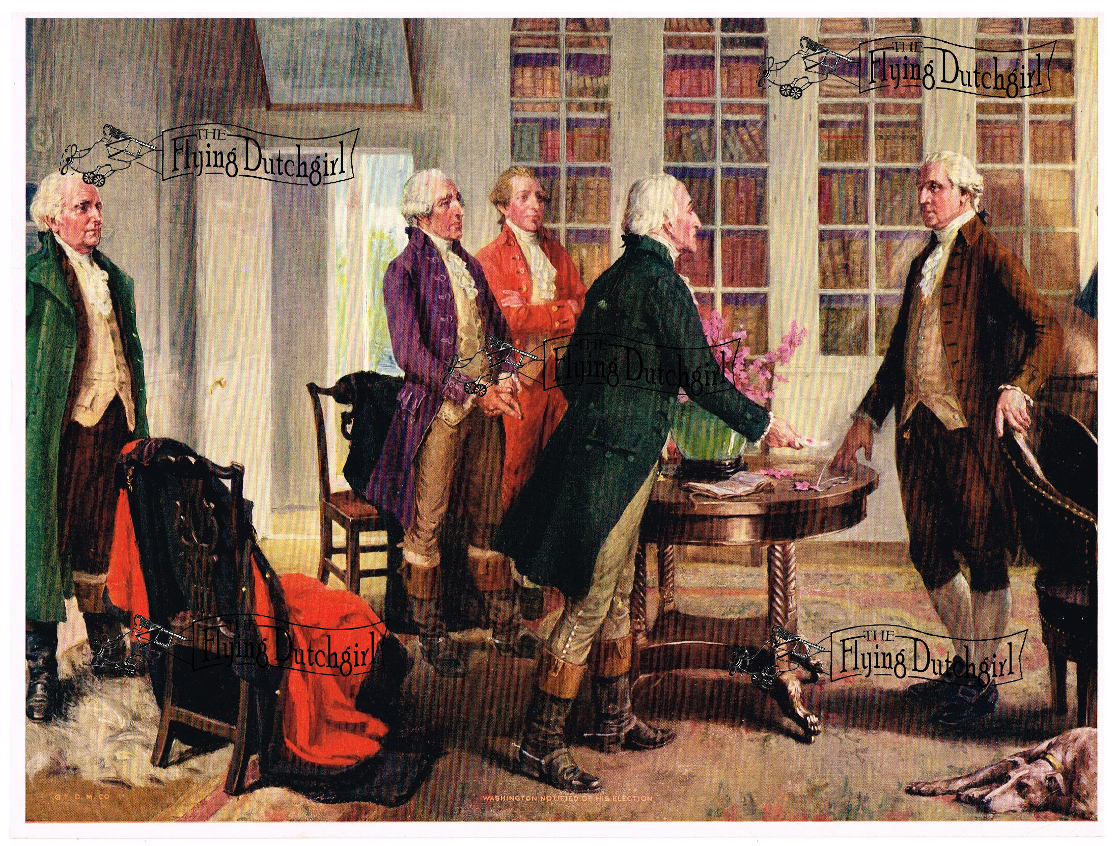 1940s Vintage Salesman Sampler Lithographic Calendar Print "Washington Noti"... Washington receives the news of his election