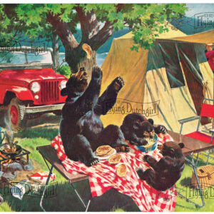 1940s Vintage Salesman Sampler Lithographic Calendar Print “Bears for Lunch”