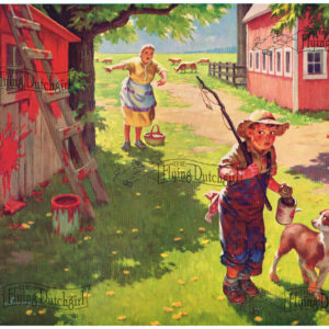 1940s Vintage Salesman Sampler Lithographic Calendar Print “Sneakin Off to Fish”