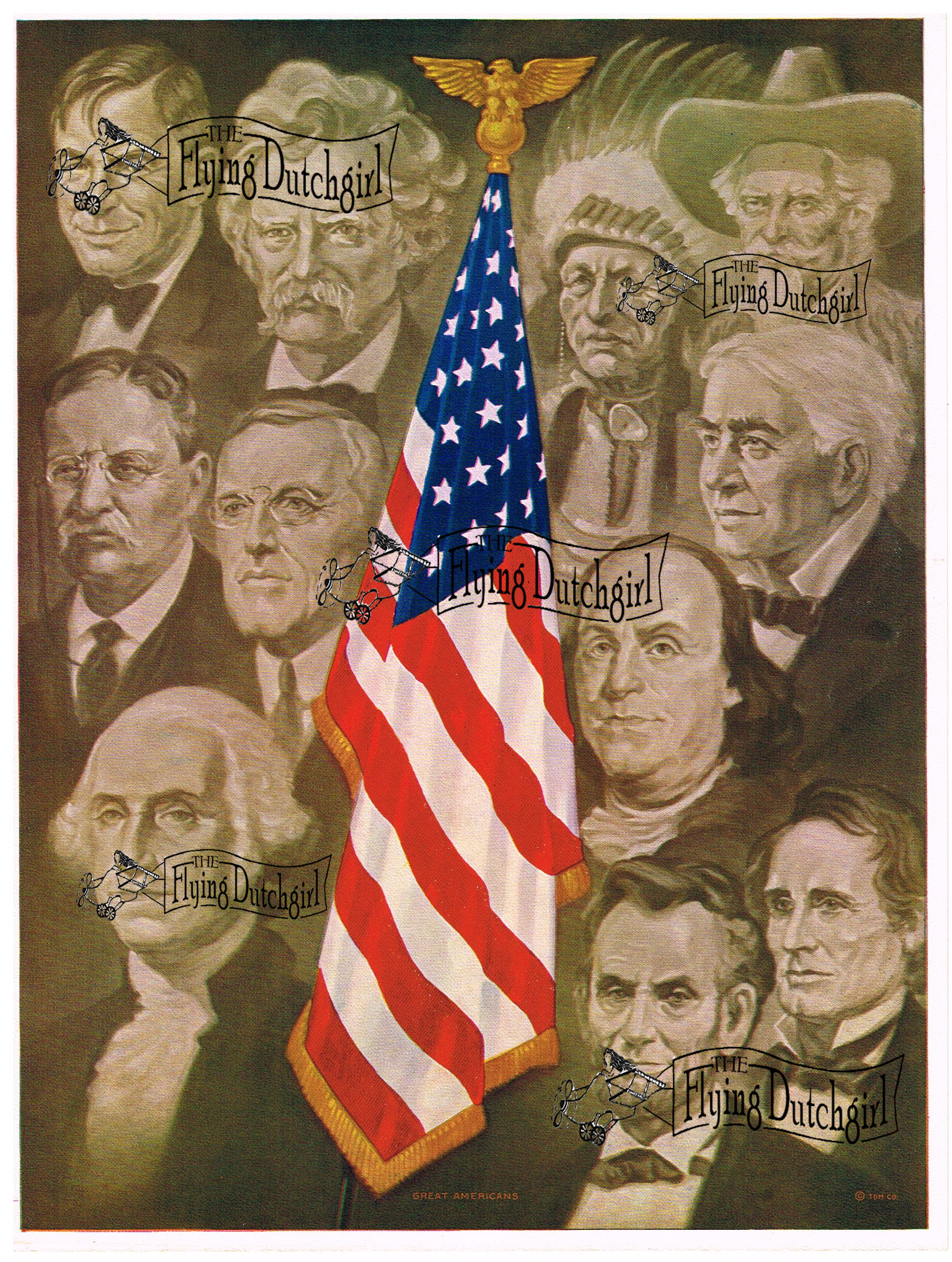 1940s Vintage Salesman Sampler Lithographic Calendar Print "Great Americans" print of great Americans