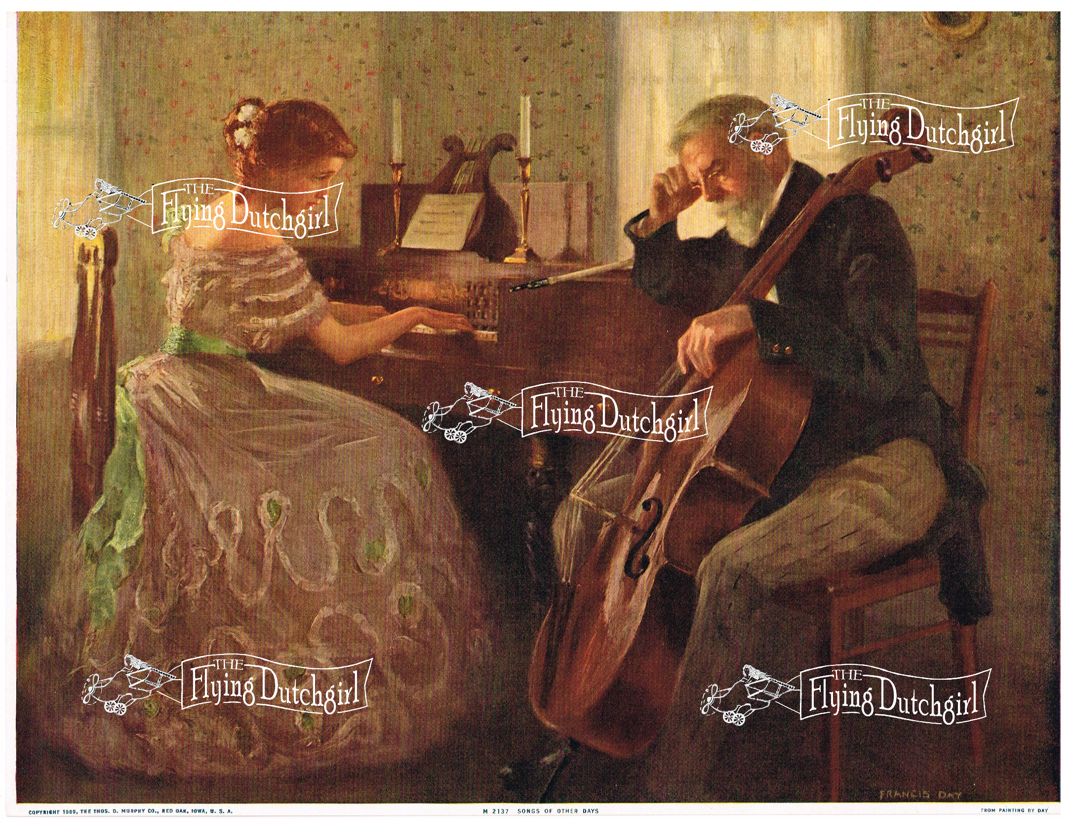 1909 Vintage Salesman Sampler Lithographic Calendar Print "Songs of Other Days"