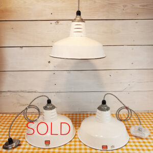 ONE Vintage 1960s White Porcelain 14″ Hanging Light: Miller Industrial Salvage