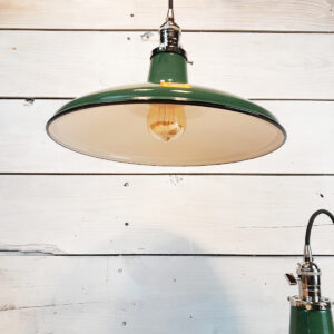 1940s Green Porcelain Barn Light: 14″ Industrial New Old Stock Sold Individually