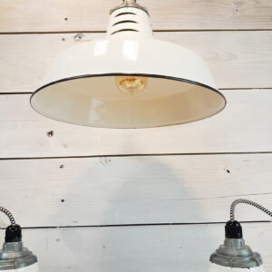 Vintage 1960s White Porcelain 14″ Hanging Light: Miller Industrial Salvage