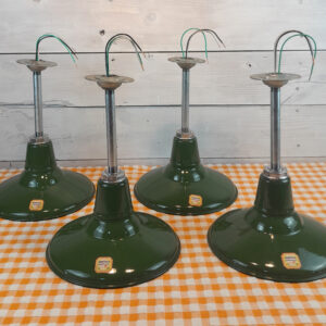 1-1940s Antique 12″ Green Porcelain Benjamin Vintage Lights Farm Barn Industrial