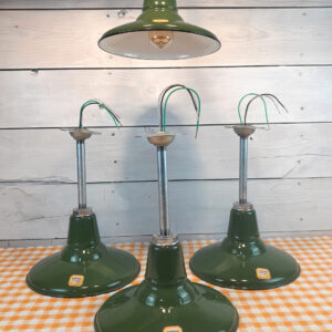 1-1940s Antique 12″ Green Porcelain Benjamin Vintage Lights Farm Barn Industrial