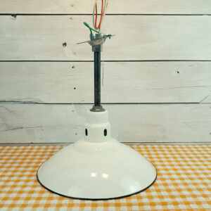 Vintage Abolite 16″ White Porcelain Enamel Pendant Light Industrial Barn Lamp