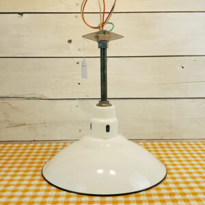Vintage Abolite 16″ White Porcelain Enamel Pendant Light Industrial Barn Lamp