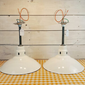 1- Vintage Abolite 16″ Porcelain Enamel Pendant Light Industrial Barn Lamp White