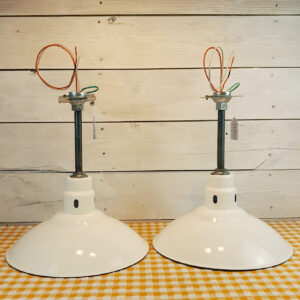 1- Vintage Abolite 16″ Porcelain Enamel Pendant Light Industrial Barn Lamp White