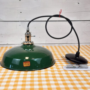 Vintage Industrial 1940s Benjamin 12″ Green Porcelain Light Gas Station