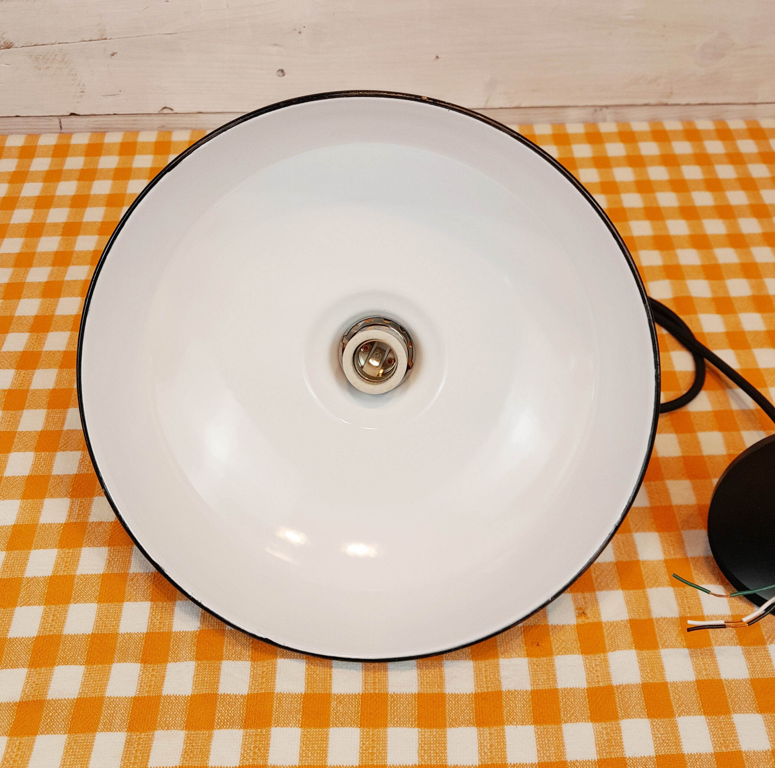 Vintage Industrial 1940s Benjamin 12" Green Porcelain Light Gas Station - Image 2