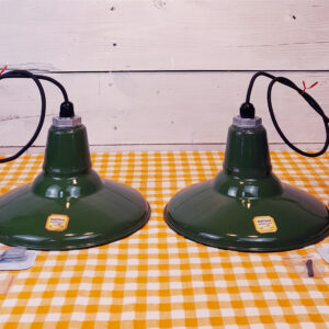 One 1940s Benjamin Green Porcelain Industrial Pendant Light NOS 14” Vintage