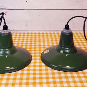 One 1940s Benjamin Green Porcelain Industrial Pendant Light NOS 14” Vintage