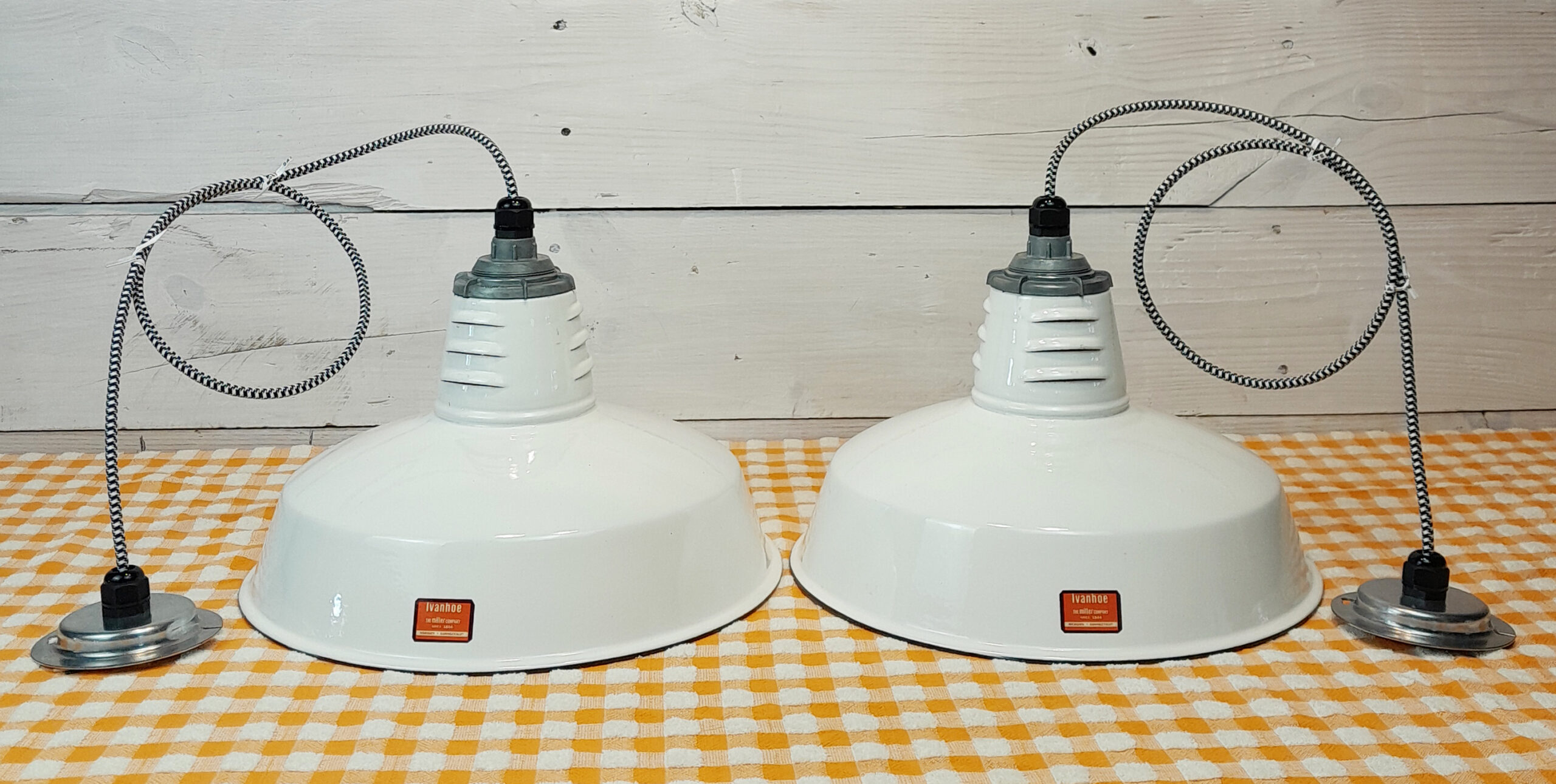 ONE Vintage 1960s White Porcelain 14" Hanging Light: Miller Industrial Salvage - Image 4