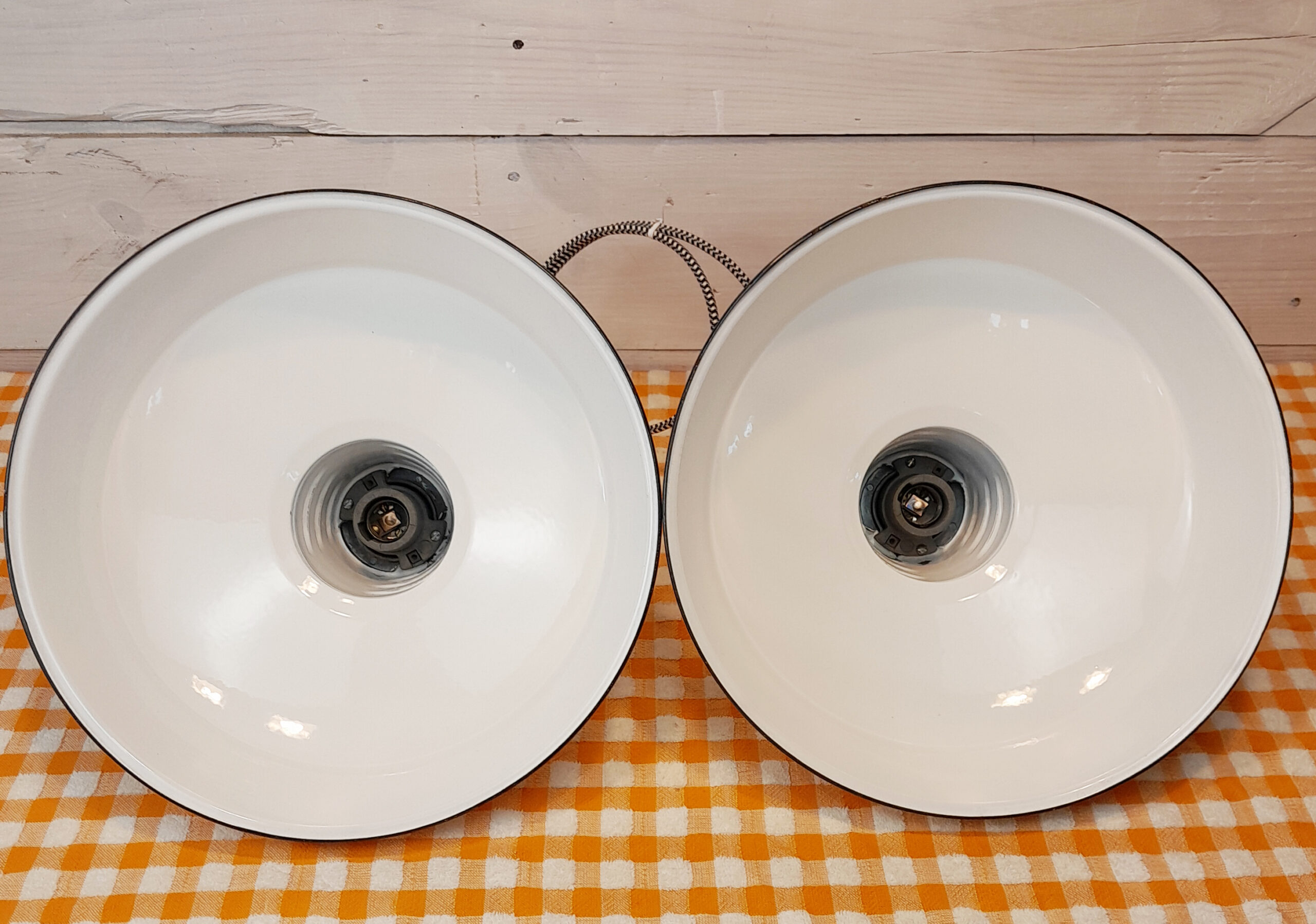 ONE Vintage 1960s White Porcelain 14" Hanging Light: Miller Industrial Salvage - Image 5