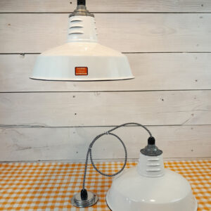 ONE Vintage 1960s White Porcelain 14″ Hanging Light: Miller Industrial Salvage