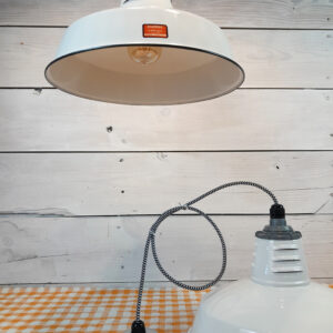 ONE Vintage 1960s White Porcelain 14″ Hanging Light: Miller Industrial Salvage